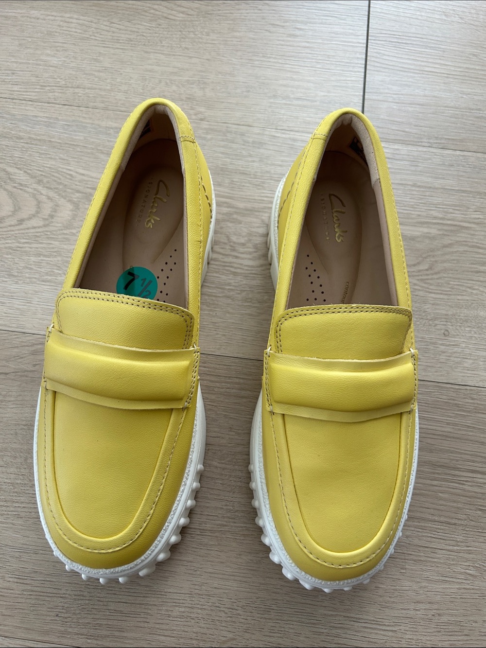 Clarks Women's Yellow Leather Penny Loafers